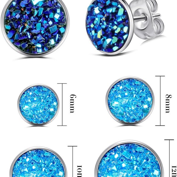 20 Pairs Round Stud Earrings Stainless Steel Druzy Stud Earring Anti Sensitive F - Picture 3 of 6